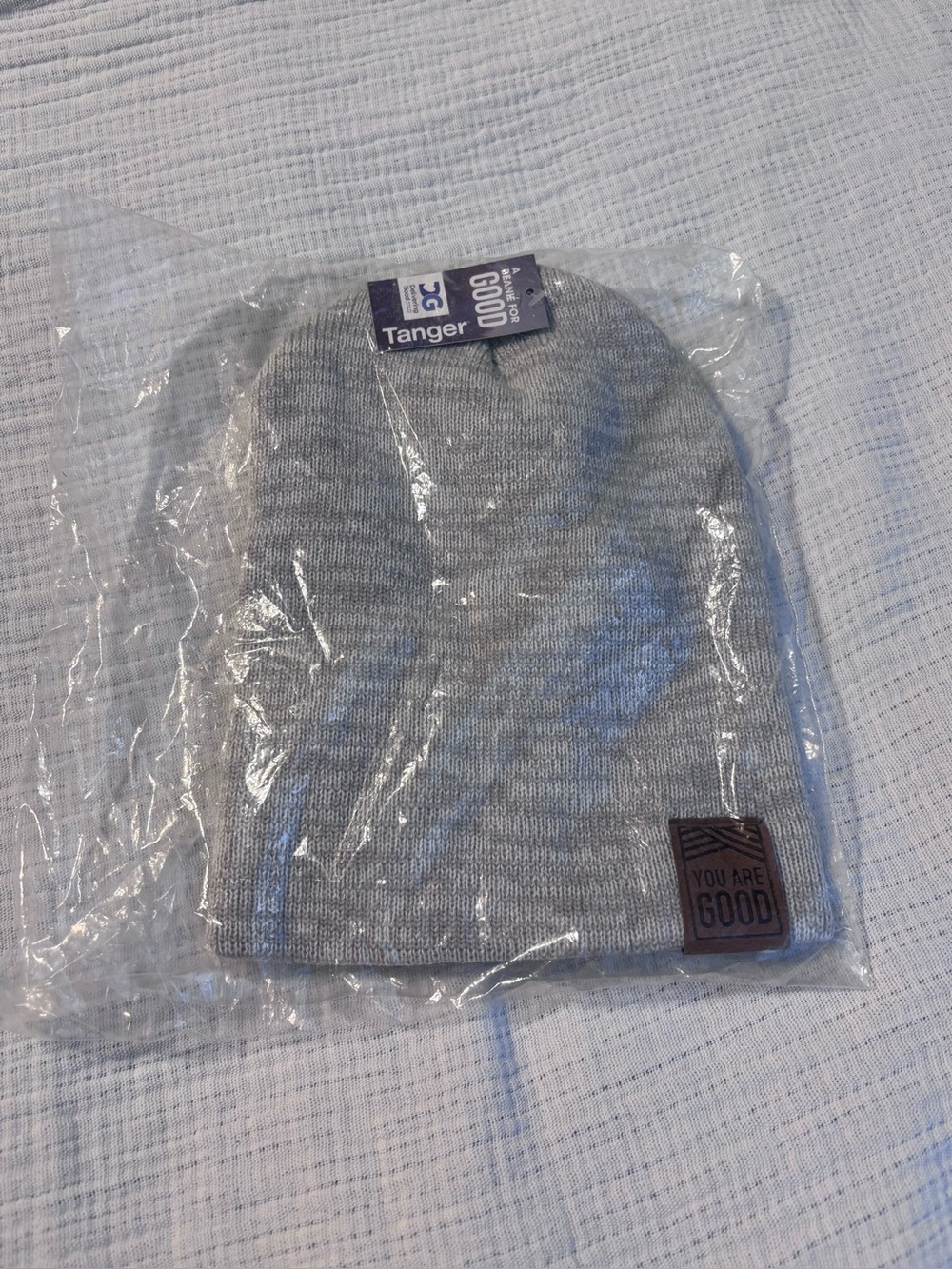 Women's Light Gray Knit Beanie - 'You Are Good' Patch